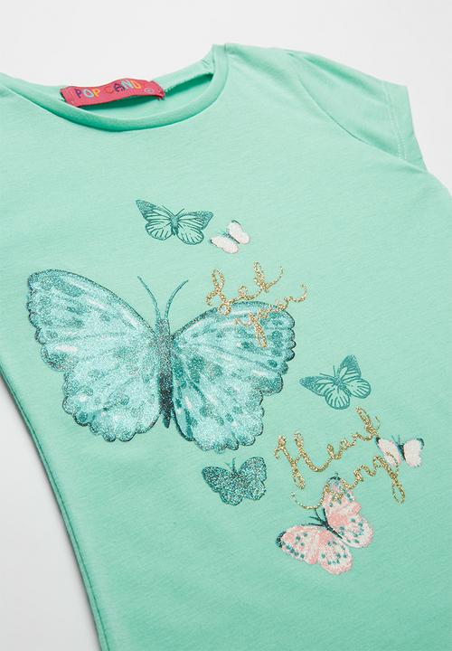 Pop Candy - Girls Printed Butterfly T-shirt - green