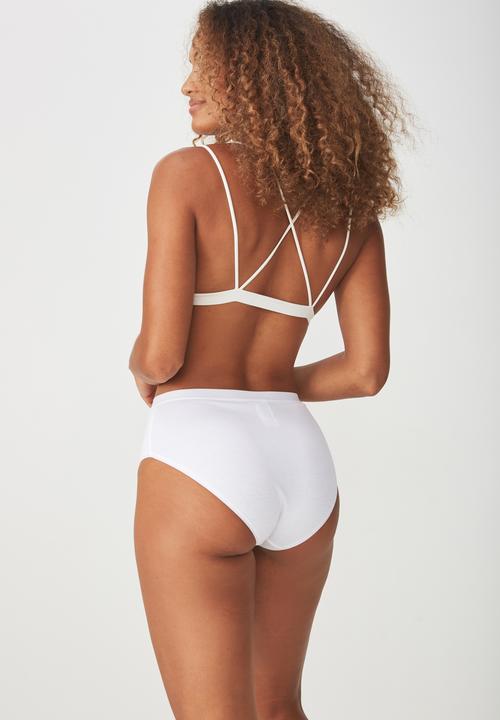 Cotton On - Cotton rib high waist bikini brief  - white