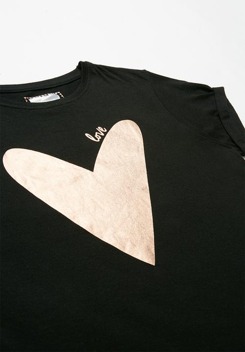 Pop Candy - Girls Heart Foil Print Tee - black