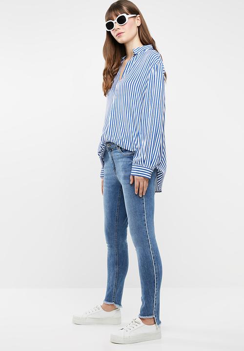 MANGO - Soft bird printed shirt - blue & white