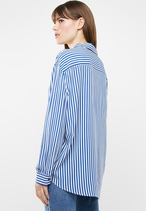 MANGO - Soft bird printed shirt - blue & white