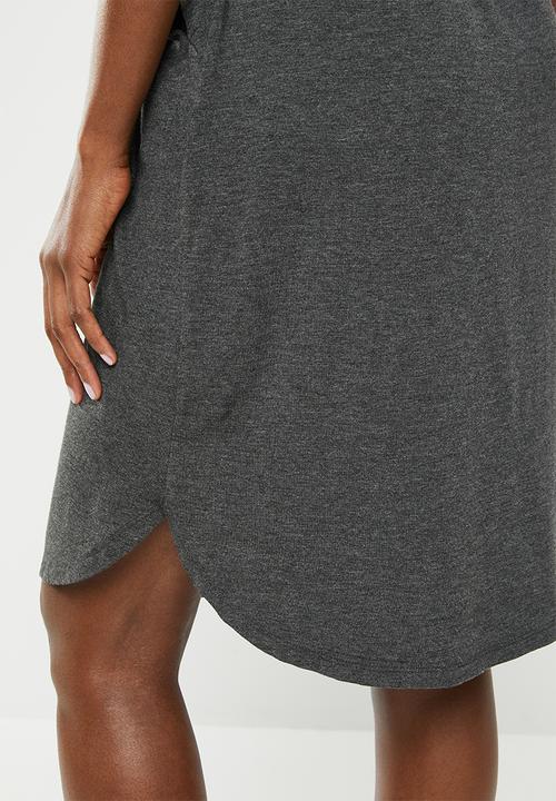 edit - 3/4 Sleeve draw-cord dress - charcoal