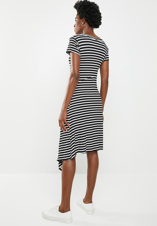 edit - Asymmetric hemline dress - black & white 