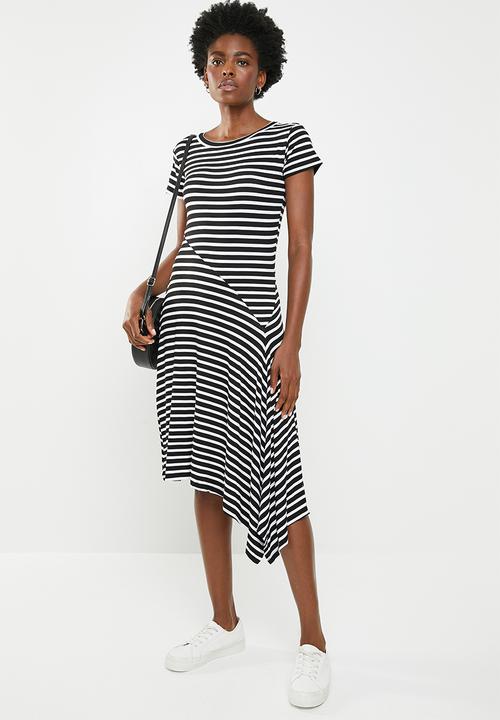 edit - Asymmetric hemline dress - black & white 
