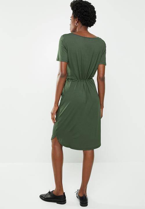 edit - 3/4 sleeve draw-cord dress - green
