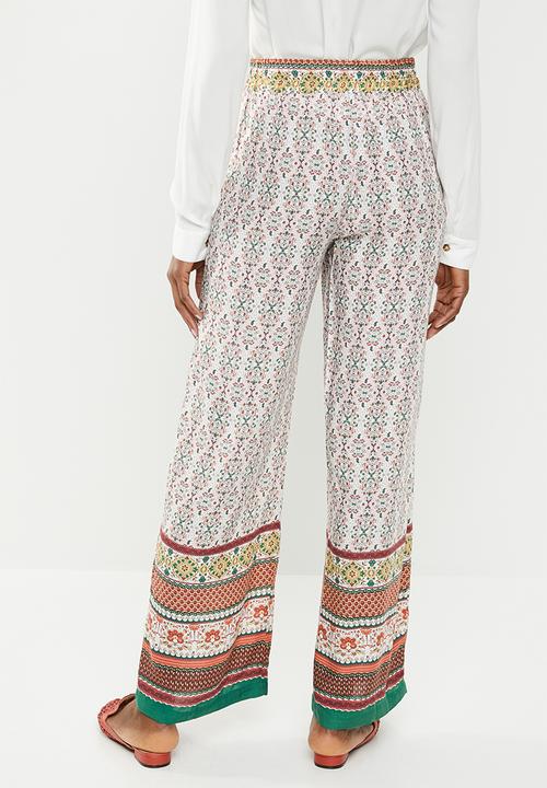edit - Border print pants with drawcord - multi