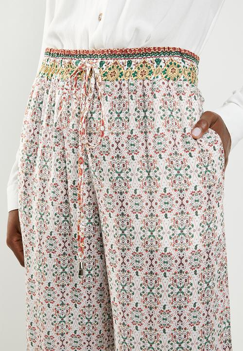 edit - Border print pants with drawcord - multi