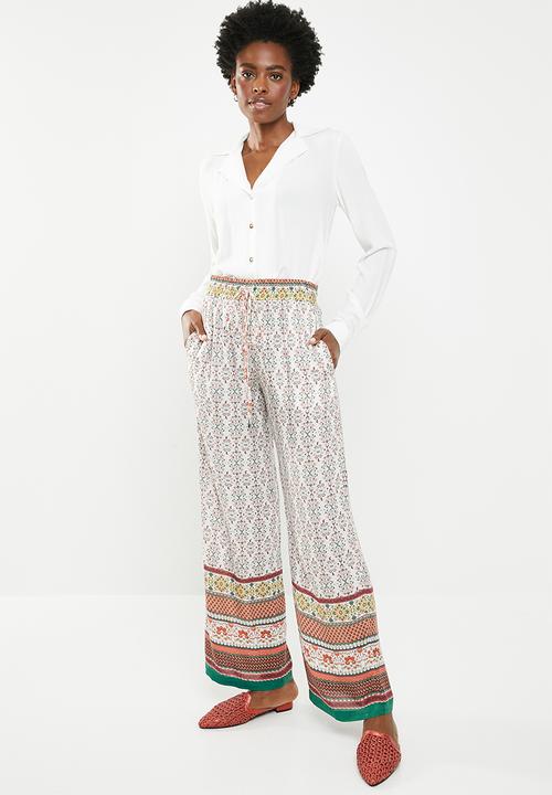 edit - Border print pants with drawcord - multi