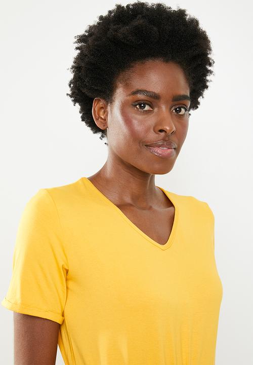 edit - Short sleeve dress with draw-cord - yellow