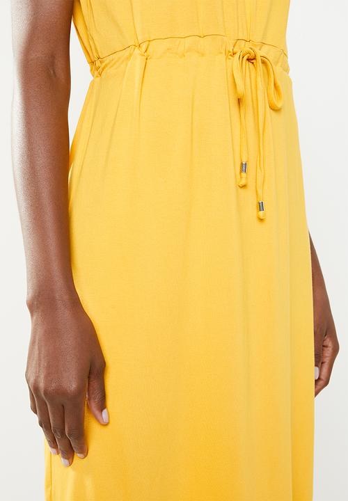 edit - Short sleeve dress with draw-cord - yellow