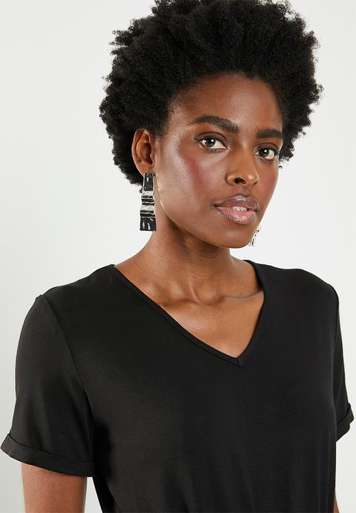 edit - Short sleeve dress wIth draw-cord - black