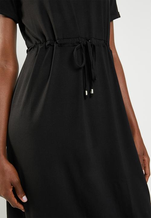 edit - Short sleeve dress wIth draw-cord - black