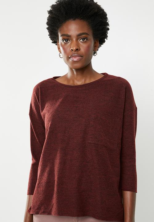 edit - Boxy jersey with pocket - burgundy