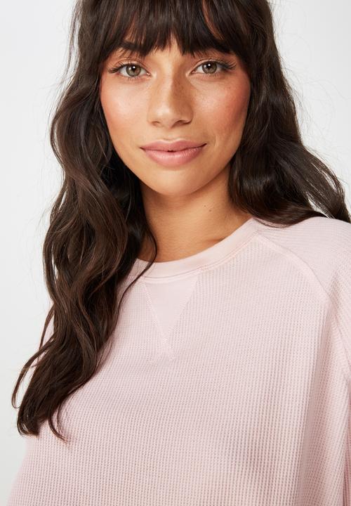 Cotton On - Waffle crew long sleeve top  - pink