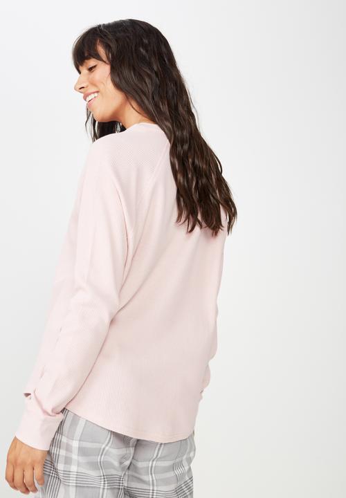 Cotton On - Waffle crew long sleeve top  - pink