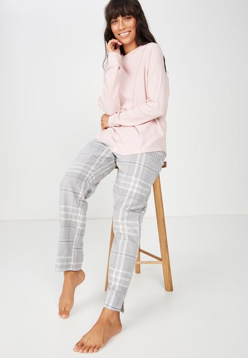 Cotton On - Waffle crew long sleeve top  - pink
