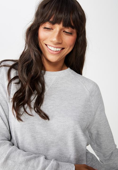 Cotton On - Waffle crew long sleeve top  - grey