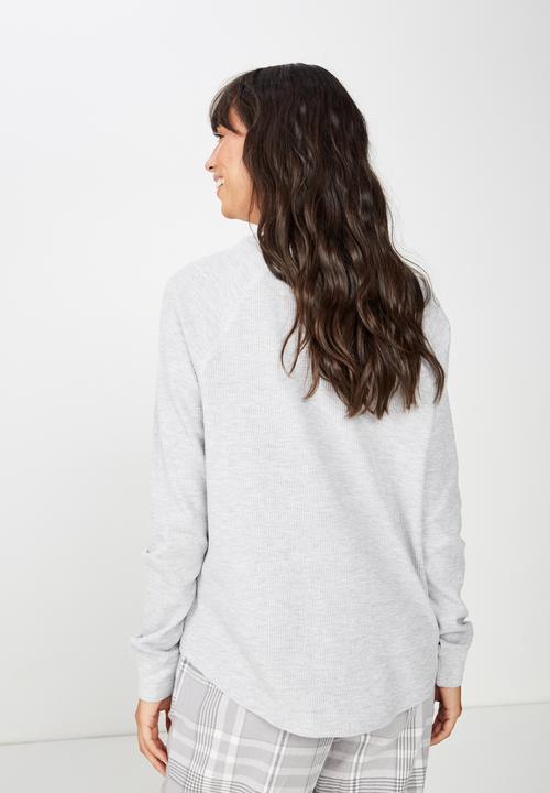 Cotton On - Waffle crew long sleeve top  - grey