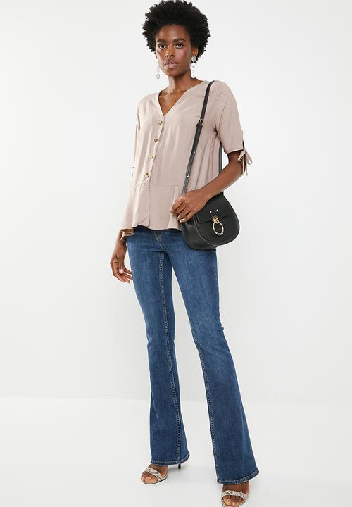 edit - Button down peplum blouse - neutral