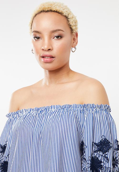 STYLE REPUBLIC - Embroidered bardot dress - blue