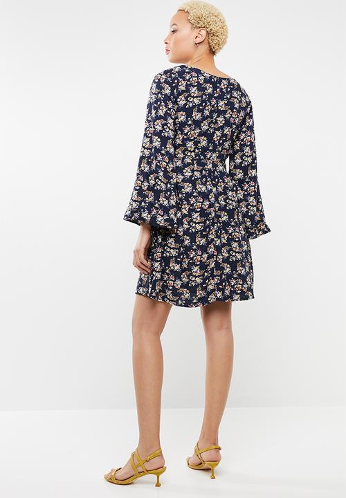 c(inch) - Front button fit and flare dress - multi