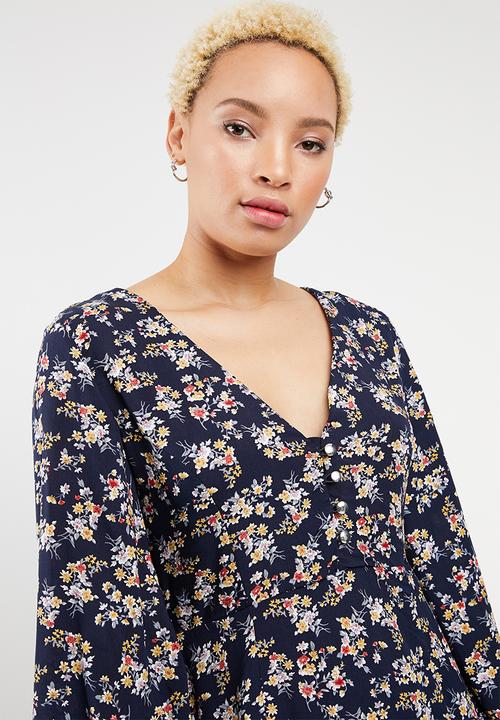 c(inch) - Front button fit and flare dress - multi