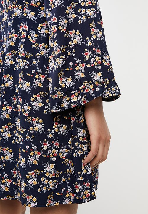 c(inch) - Front button fit and flare dress - multi