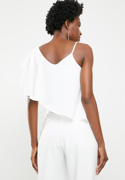 edit - Strappy overlay top off - white