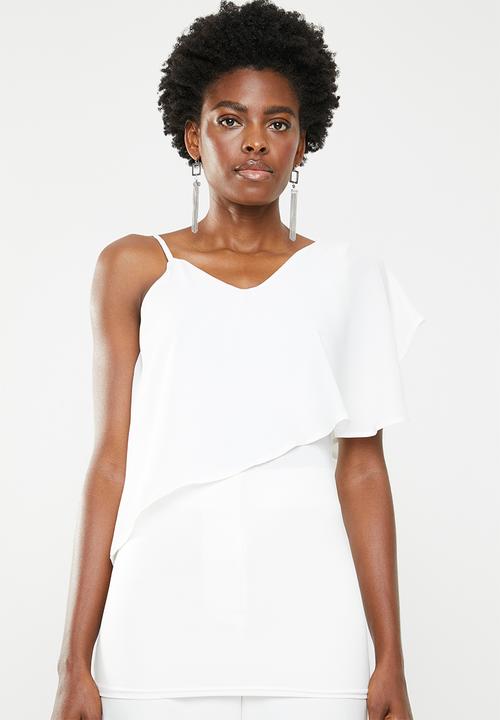edit - Strappy overlay top off - white