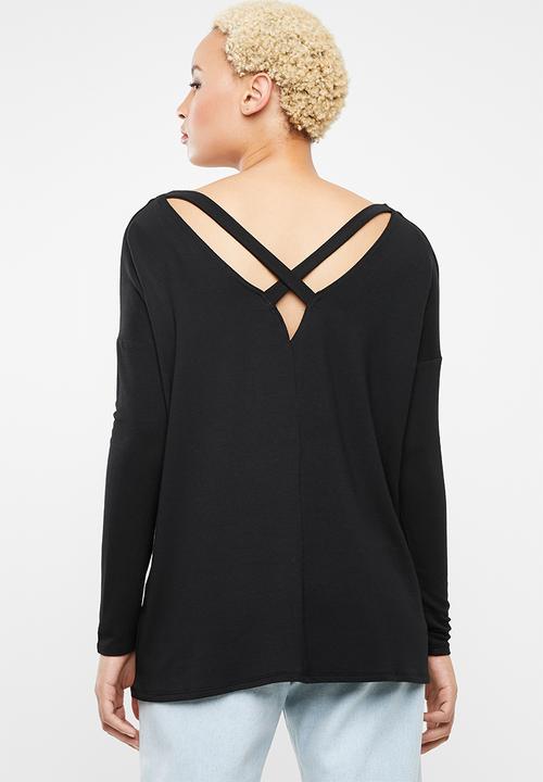STYLE REPUBLIC - Criss cross back top - black