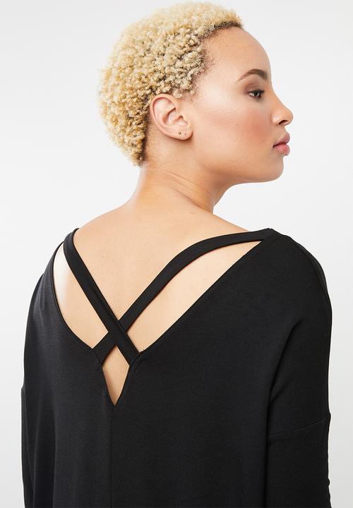 STYLE REPUBLIC - Criss cross back top - black
