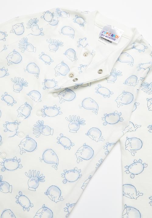 Pop Candy - Baby boys sleepsuit - white & blue