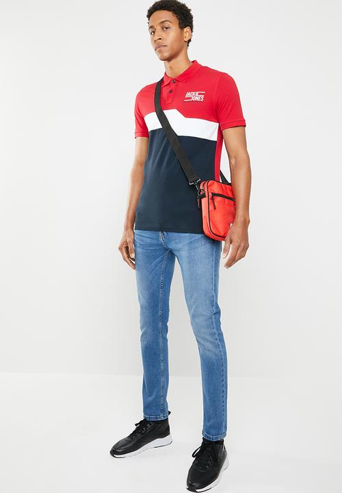 Jack & Jones - Mikkel short sleeve polo - red & navy