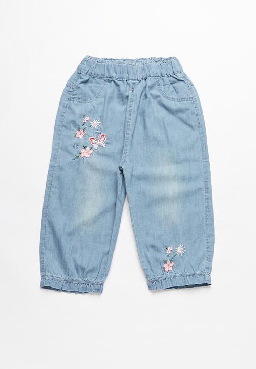 floral denim joggers