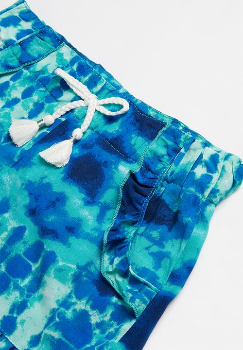 Pop Candy - Girls flouncing rayon shorts - blue