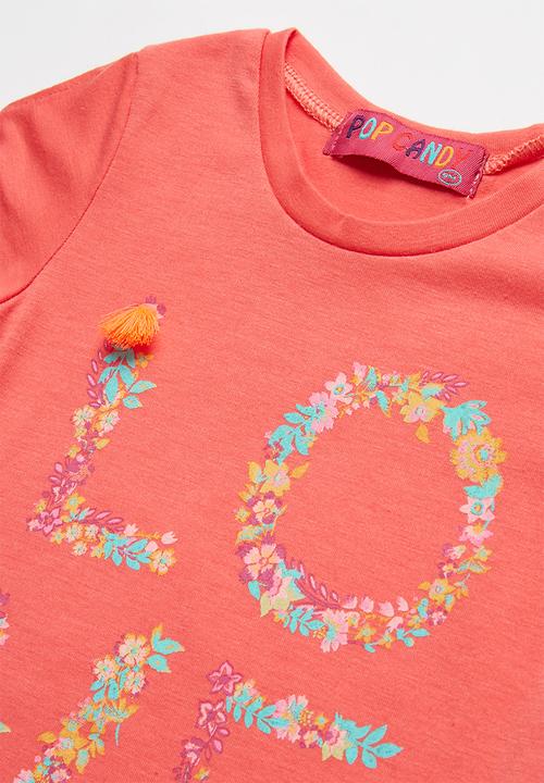 Pop Candy - Baby Girls Printed Tee - coral