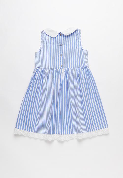 Pop Candy - Girls collared dress - blue & white