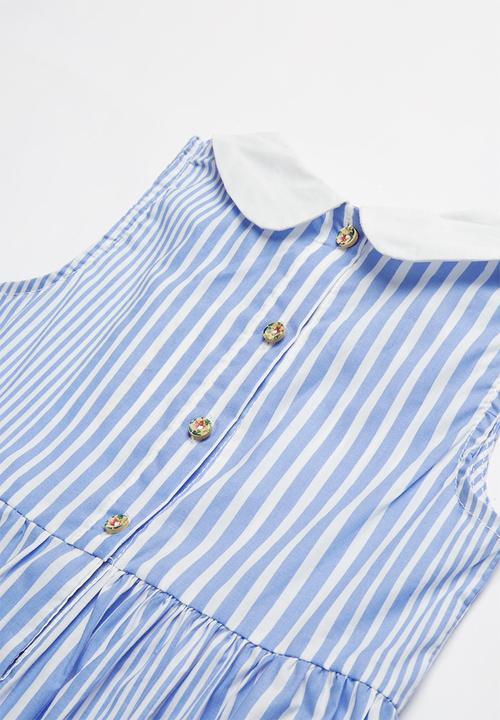 Pop Candy - Girls collared dress - blue & white