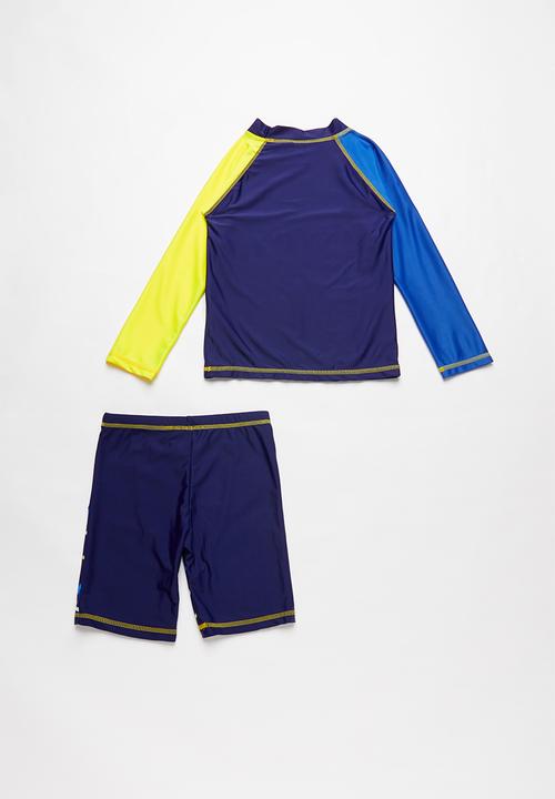Pop Candy - Printed fish 2 piece swimsuit - blue & yellow