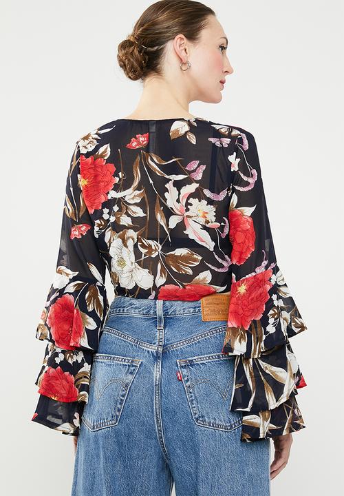 Revenge - Flamenco tie front top - multi