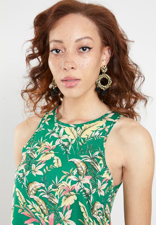 c(inch) - A-line dress - green & yellow 