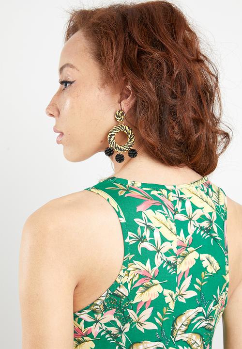 c(inch) - A-line dress - green & yellow 