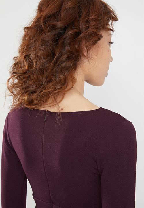 Superbalist - Long sleeve dress with pleats - burgundy