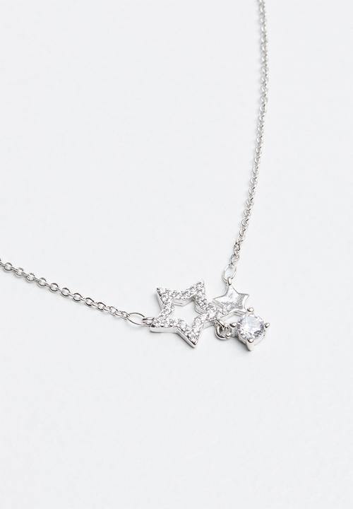 Pop Candy - Diamante star necklace - silver