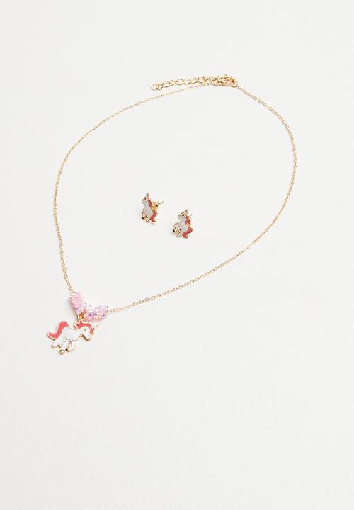 Pop Candy - Unicorn necklace & earrings set - gold