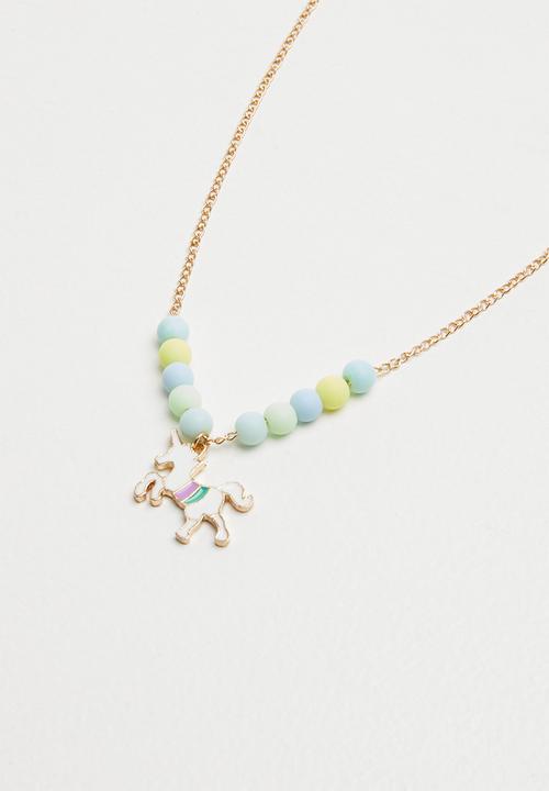 Pop Candy - Multi colour bead unicorn necklace - gold