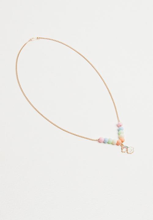 Pop Candy - Multi colour bead rainbow necklace - gold 