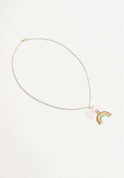 Pop Candy - Rainbow bow necklace - gold