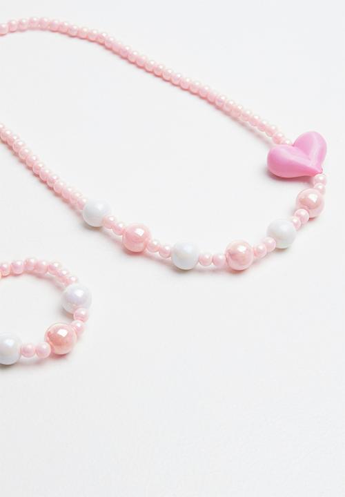 Pop Candy - 2 piece necklace and bracelet set - pink & white