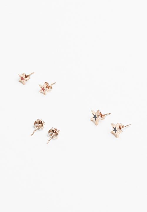 Pop Candy - 3 set multi star earrings - rose gold